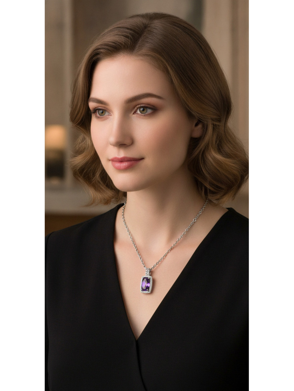 Philip Andre Genuine Amethyst and 1/3ct Diamond Sterling Silver  Necklace